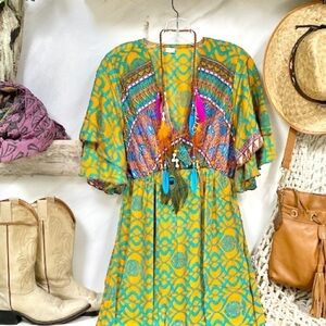 Southwestern feather boho necklace multicoloured w Gypsy/hippy vibe